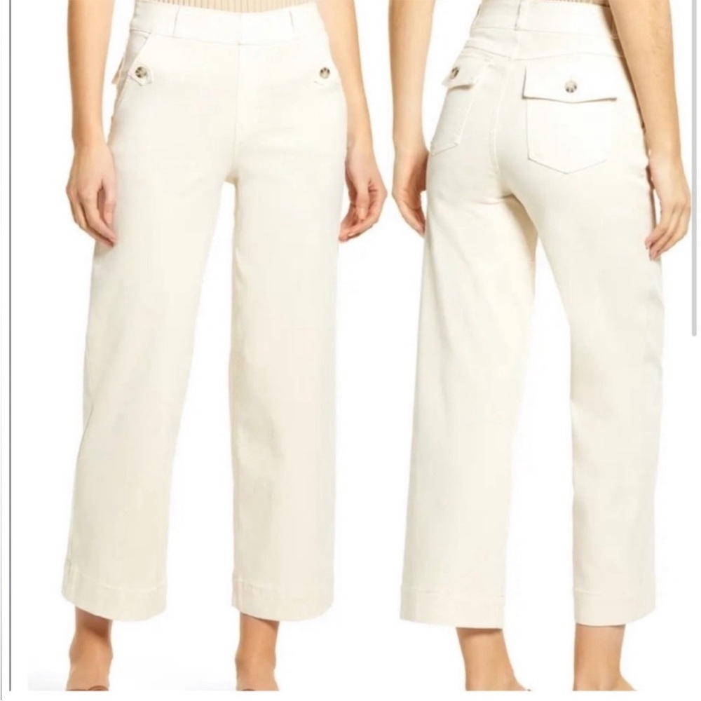 SPANX Cream Cropped Wide-Leg Ponte Pants
